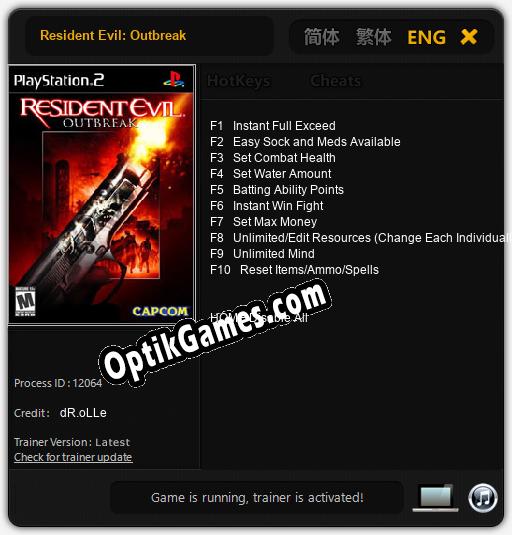 Resident Evil: Outbreak: Cheats, Trainer +10 [dR.oLLe]