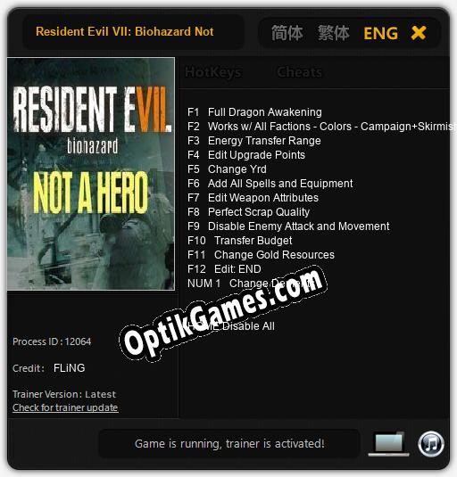 Trainer for Resident Evil VII: Biohazard Not a Hero [v1.0.6]