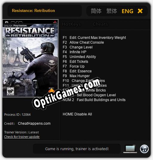 Trainer for Resistance: Retribution [v1.0.3]