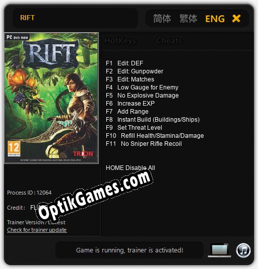 RIFT: Trainer +11 [v1.7]