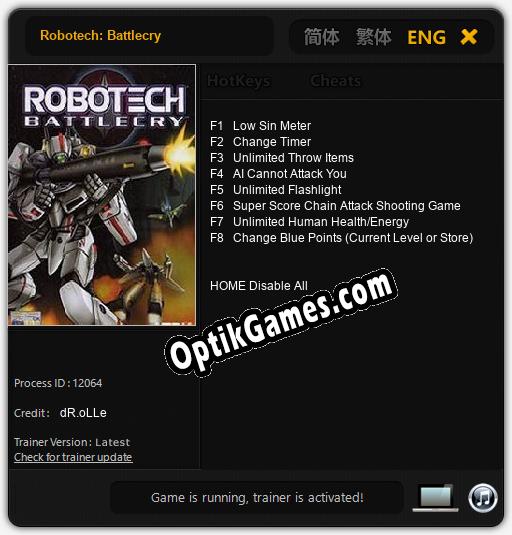 Robotech: Battlecry: Trainer +8 [v1.8]