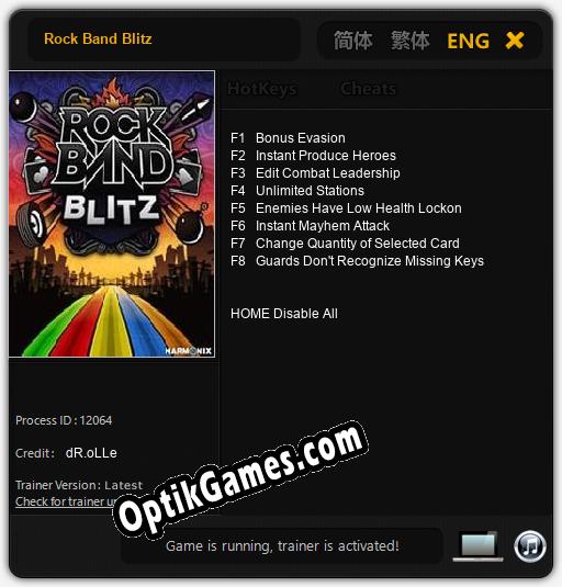 Trainer for Rock Band Blitz [v1.0.7]