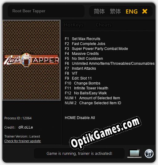 Root Beer Tapper: TRAINER AND CHEATS (V1.0.87)