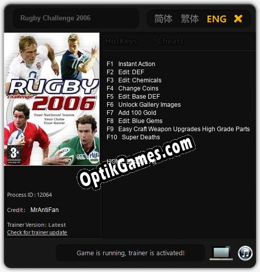 Rugby Challenge 2006: TRAINER AND CHEATS (V1.0.90)