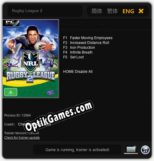 Rugby League 2: Cheats, Trainer +5 [CheatHappens.com]