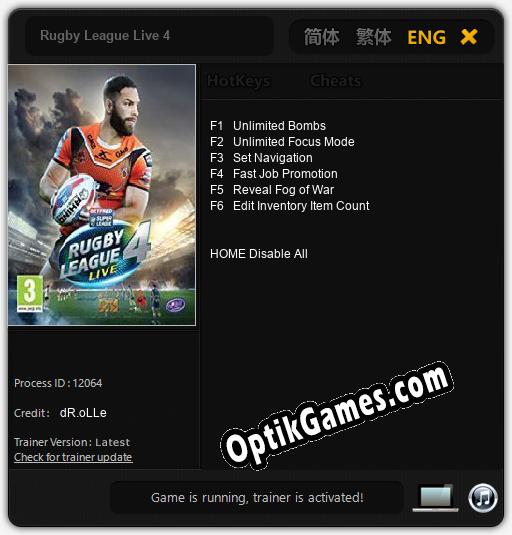 Rugby League Live 4: Trainer +6 [v1.6]