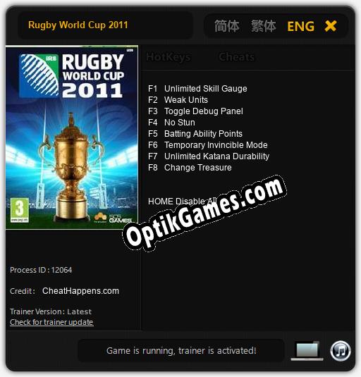 Rugby World Cup 2011: Cheats, Trainer +8 [CheatHappens.com]