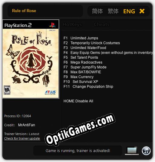 Rule of Rose: TRAINER AND CHEATS (V1.0.80)