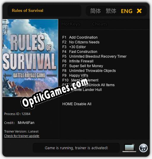 Rules of Survival: TRAINER AND CHEATS (V1.0.34)