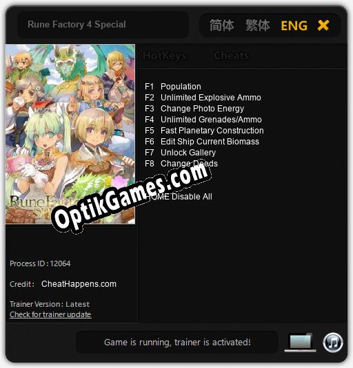 Trainer for Rune Factory 4 Special [v1.0.9]