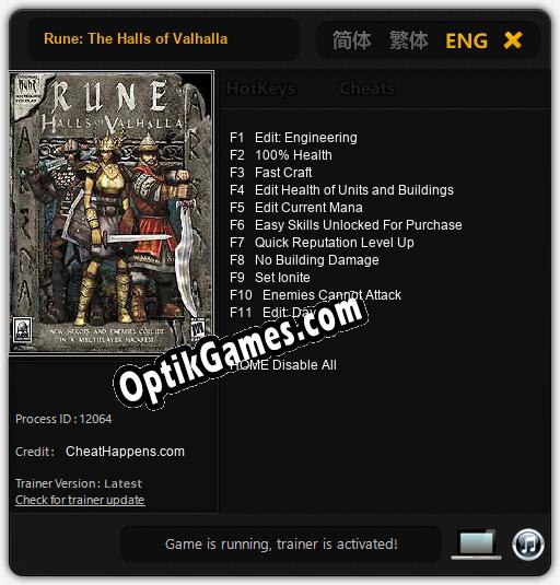 Trainer for Rune: The Halls of Valhalla [v1.0.8]