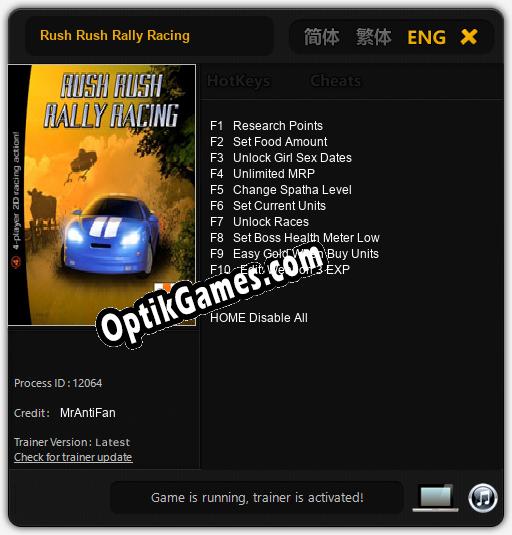 Trainer for Rush Rush Rally Racing [v1.0.9]