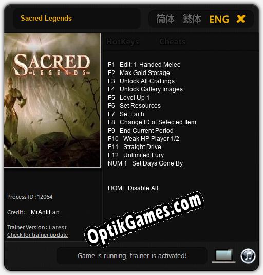 Sacred Legends: Cheats, Trainer +13 [MrAntiFan]
