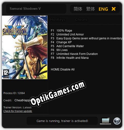 Trainer for Samurai Shodown V [v1.0.4]