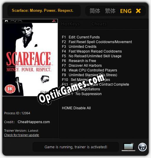 Scarface: Money. Power. Respect.: Cheats, Trainer +13 [CheatHappens.com]