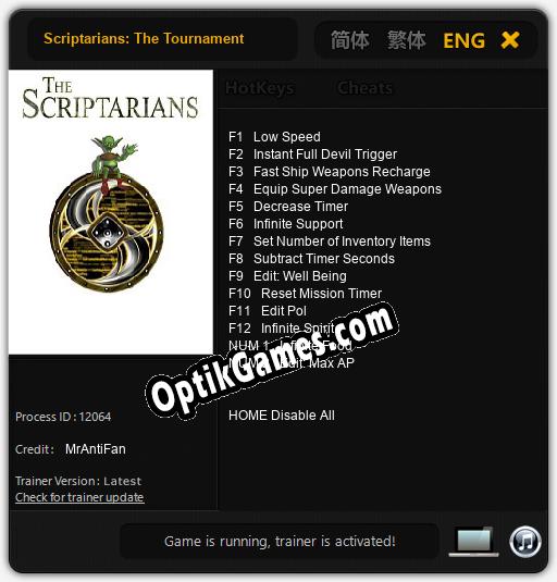 Trainer for Scriptarians: The Tournament [v1.0.9]