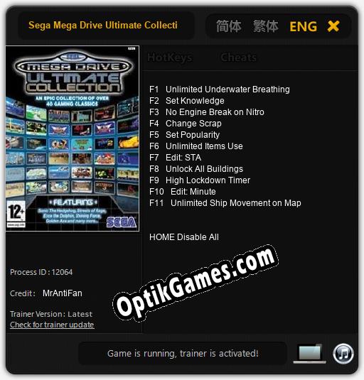 Trainer for Sega Mega Drive Ultimate Collection [v1.0.4]