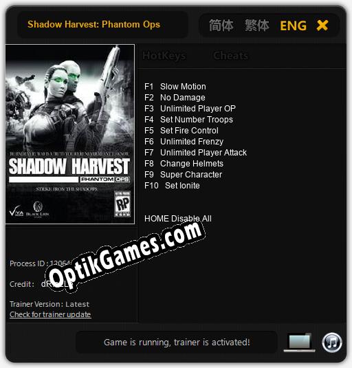 Trainer for Shadow Harvest: Phantom Ops [v1.0.1]