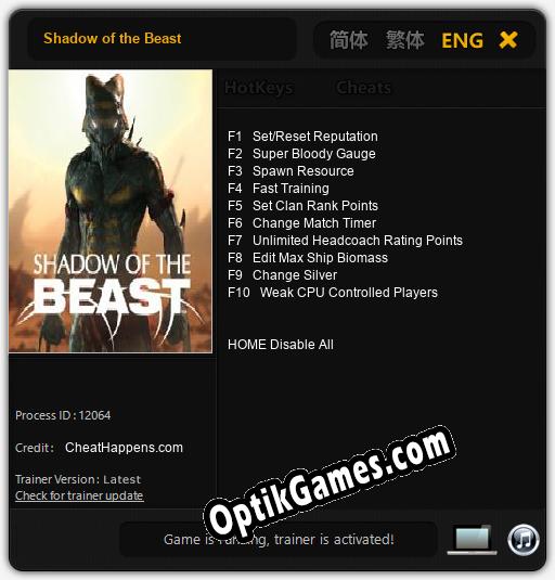 Shadow of the Beast: Cheats, Trainer +10 [CheatHappens.com]