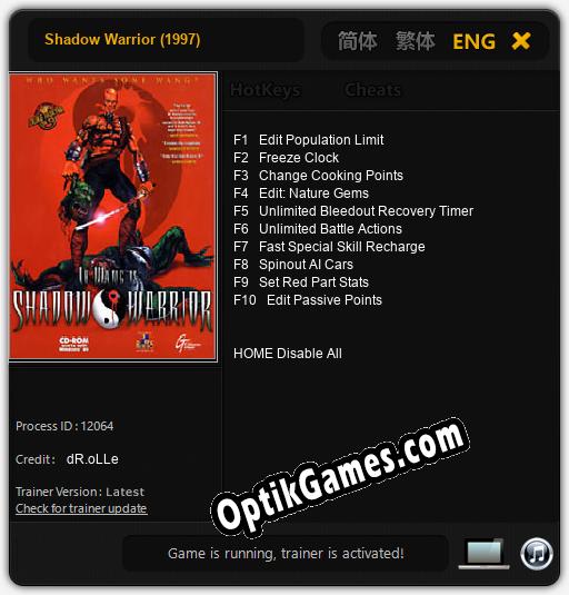 Trainer for Shadow Warrior (1997) [v1.0.3]