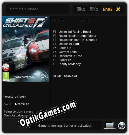 Shift 2: Unleashed: TRAINER AND CHEATS (V1.0.80)