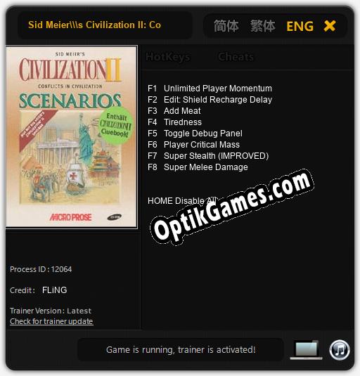 Sid Meiers Civilization II: Conflicts in Civilization Scenarios: TRAINER AND CHEATS (V1.0.23)