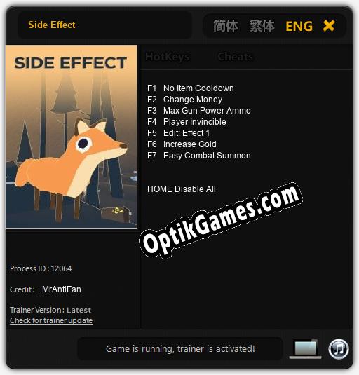 Side Effect: TRAINER AND CHEATS (V1.0.2)