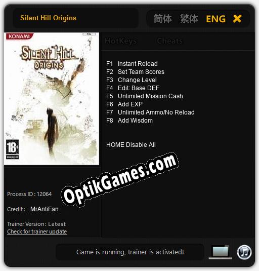 Silent Hill Origins: Cheats, Trainer +8 [MrAntiFan]
