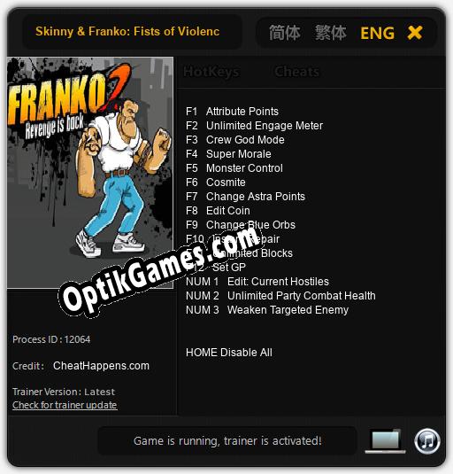 Skinny & Franko: Fists of Violence: TRAINER AND CHEATS (V1.0.72)