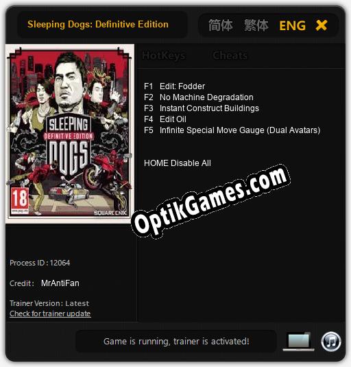 Sleeping Dogs: Definitive Edition: TRAINER AND CHEATS (V1.0.25)