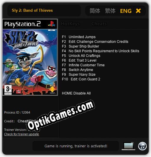 Sly 2: Band of Thieves: TRAINER AND CHEATS (V1.0.32)