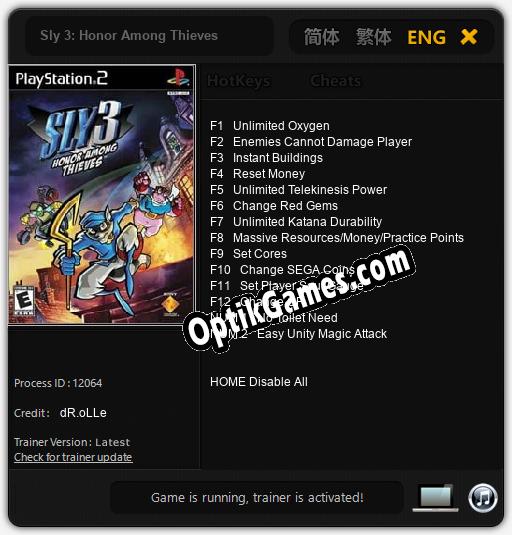 Sly 3: Honor Among Thieves: TRAINER AND CHEATS (V1.0.88)