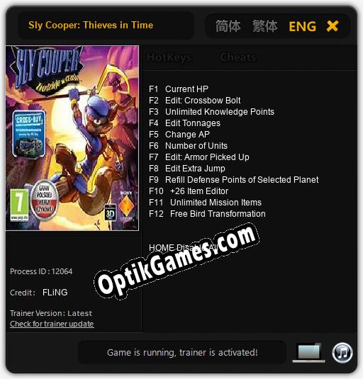 Sly Cooper: Thieves in Time: Trainer +12 [v1.9]