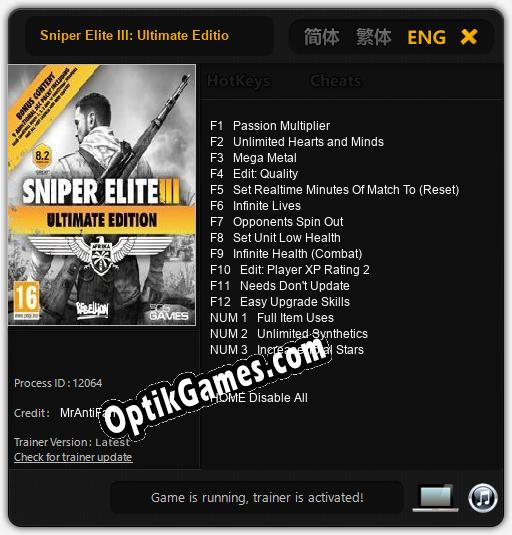 Sniper Elite III: Ultimate Edition: Trainer +15 [v1.7]