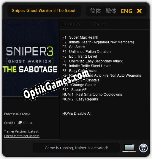Sniper: Ghost Warrior 3 The Sabotage: Cheats, Trainer +14 [dR.oLLe]