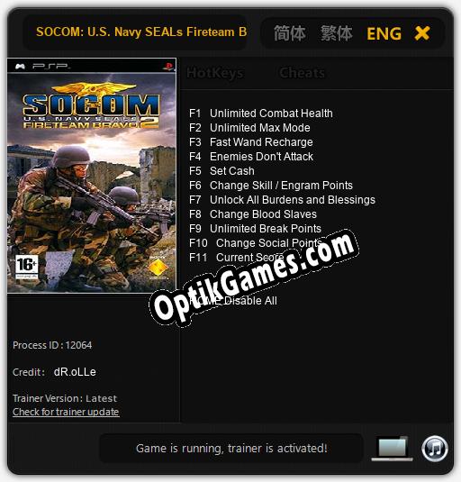 SOCOM: U.S. Navy SEALs Fireteam Bravo 2: Trainer +11 [v1.8]