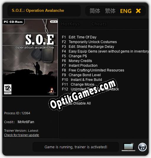 S.O.E.: Operation Avalanche: Cheats, Trainer +12 [MrAntiFan]