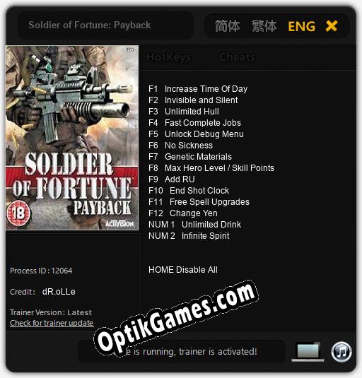 Soldier of Fortune: Payback: TRAINER AND CHEATS (V1.0.96)