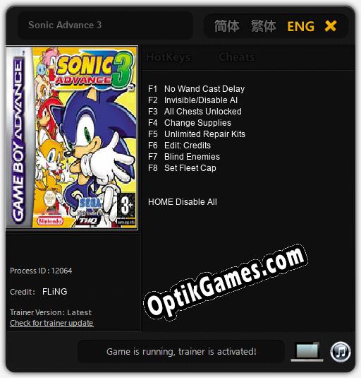 Sonic Advance 3: Cheats, Trainer +8 [FLiNG]