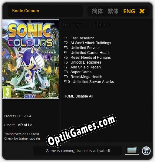 Trainer for Sonic Colours [v1.0.8]