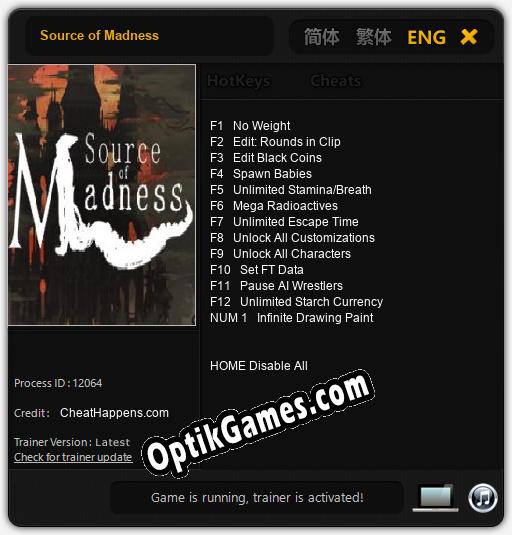 Source of Madness: TRAINER AND CHEATS (V1.0.72)