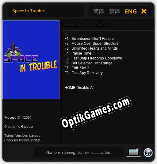 Space in Trouble: Trainer +8 [v1.3]