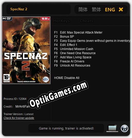SpecNaz 2: TRAINER AND CHEATS (V1.0.70)