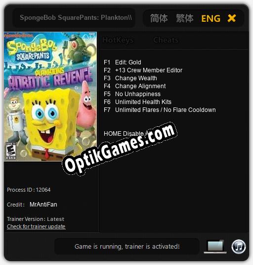 SpongeBob SquarePants: Planktons Robotic Revenge: Trainer +7 [v1.1]