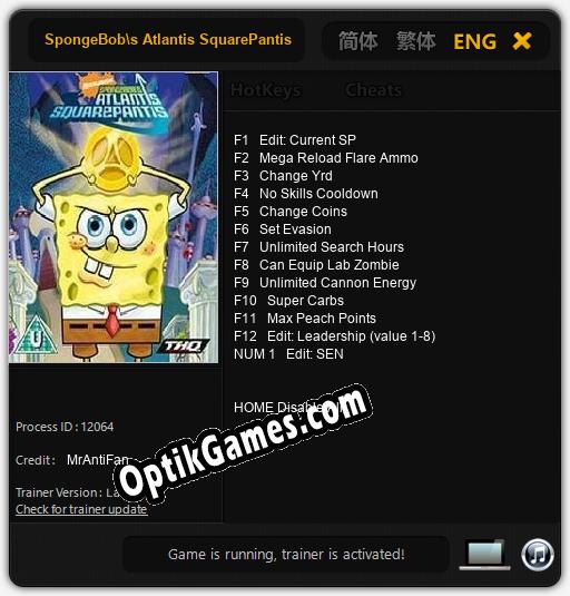 Trainer for SpongeBobs Atlantis SquarePantis [v1.0.1]