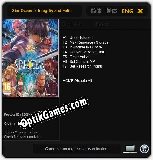 Trainer for Star Ocean 5: Integrity and Faithlessness [v1.0.7]