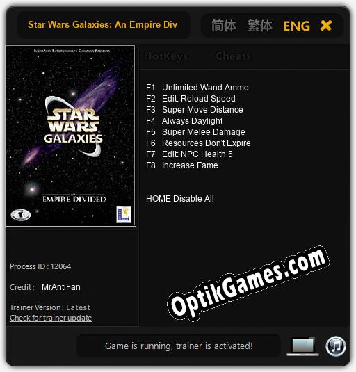 Trainer for Star Wars Galaxies: An Empire Divided [v1.0.2]