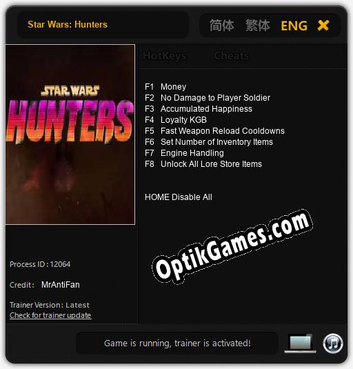 Trainer for Star Wars: Hunters [v1.0.3]