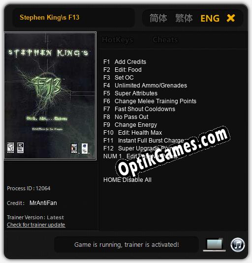 Stephen Kings F13: TRAINER AND CHEATS (V1.0.22)