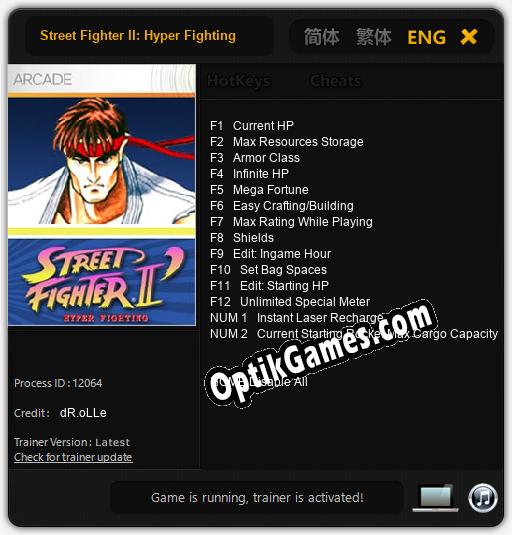 Trainer for Street Fighter II: Hyper Fighting [v1.0.4]